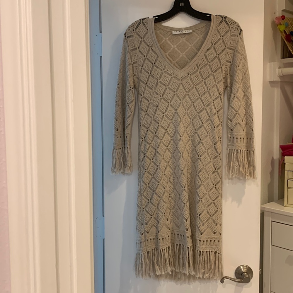 Trina Turk Crochet Dress with Fringe, size Small